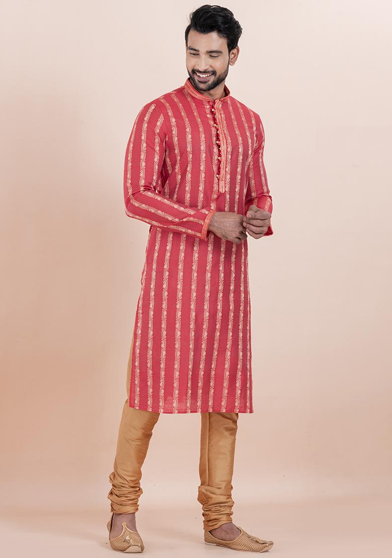Multi Solid Silk Kurta Set For Men