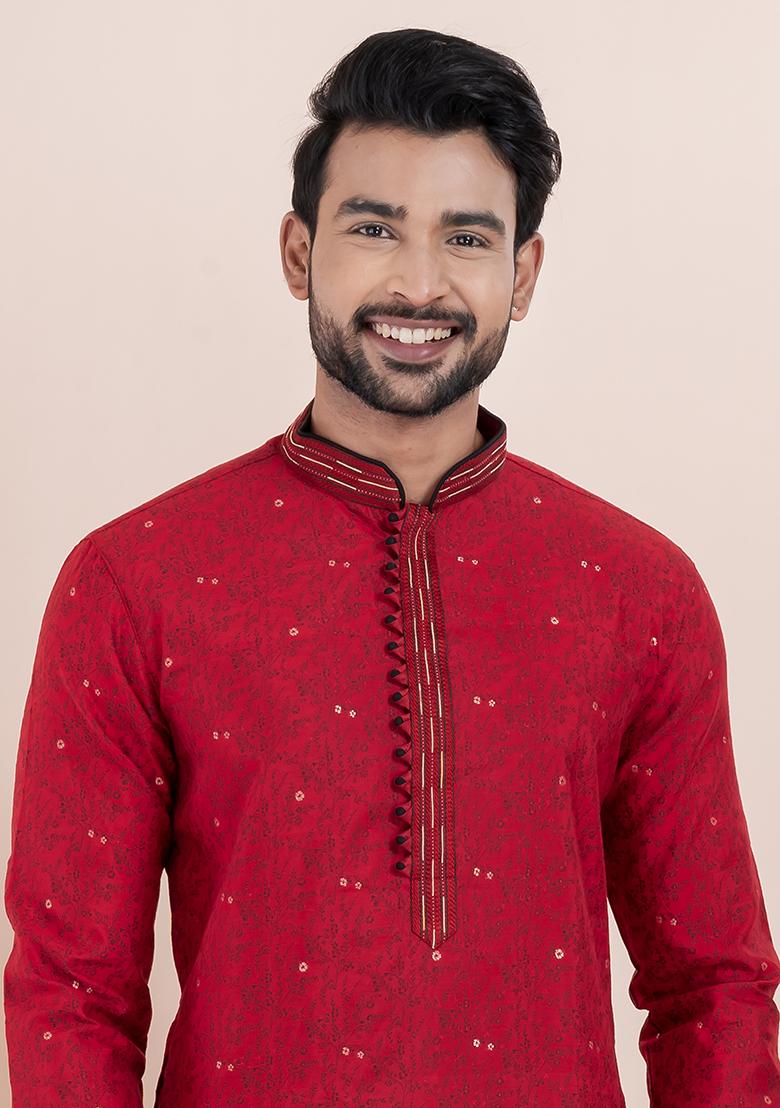 Maroon Solid Silk Kurta Set For Men