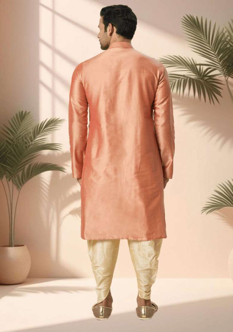 Chiku Brown Embroidered Poly Blend Kurta Set For Men - Indya