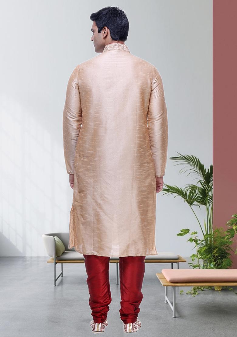 Gold Embroidered Silk Kurta Set For Men