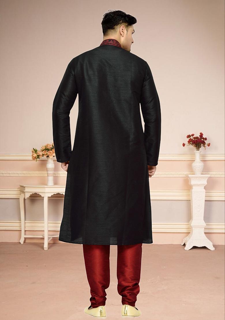 Blue Embroidered Silk Kurta Set For Men