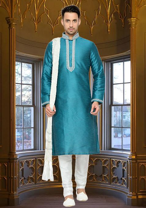 Ramagreen Embroidered Silk Kurta Set For Men