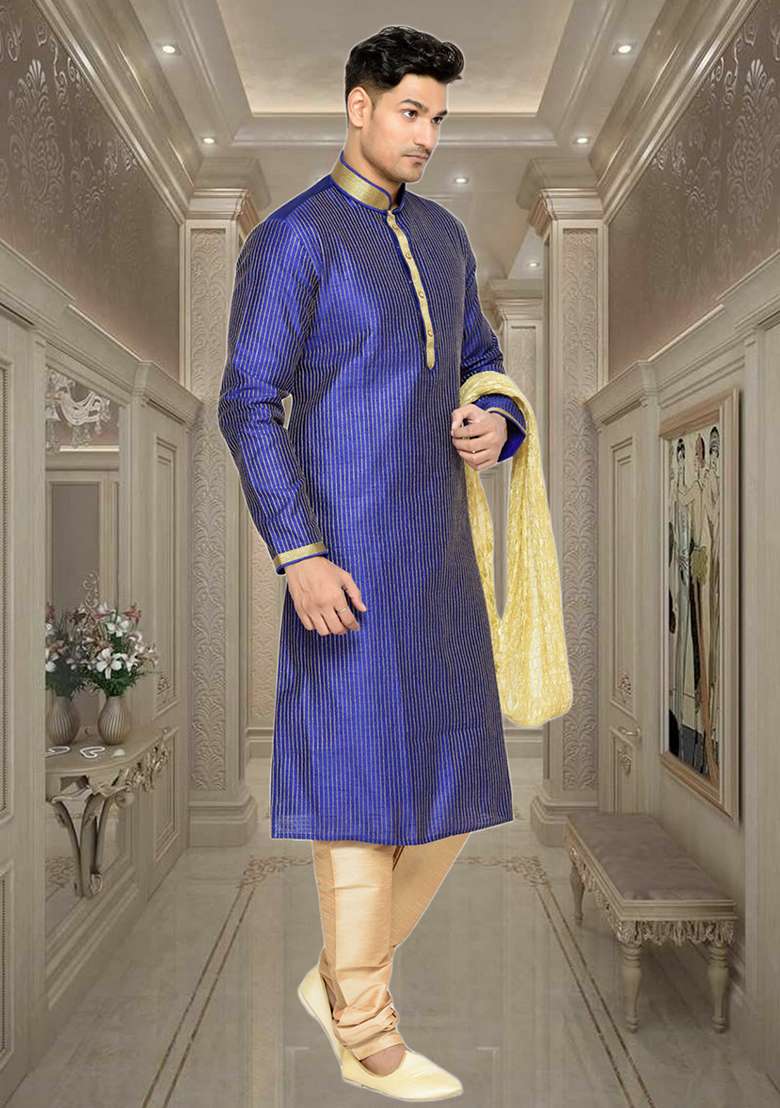 Purple Embroidered Silk Blend Kurta Set For Men - Indya