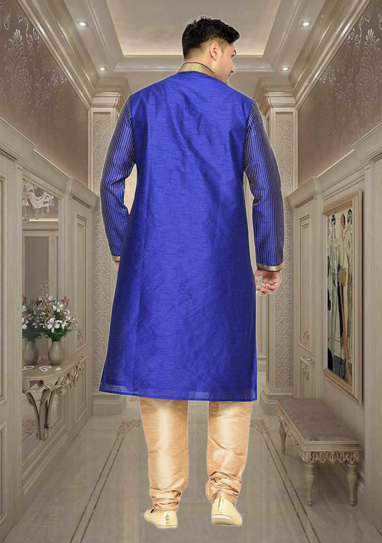 Purple Embroidered Silk Kurta Set For Men