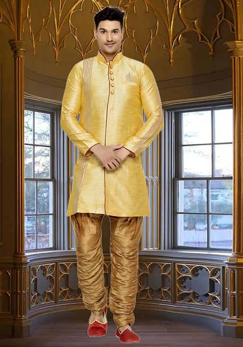 Gold Embroidered Silk Sherwani For Men
