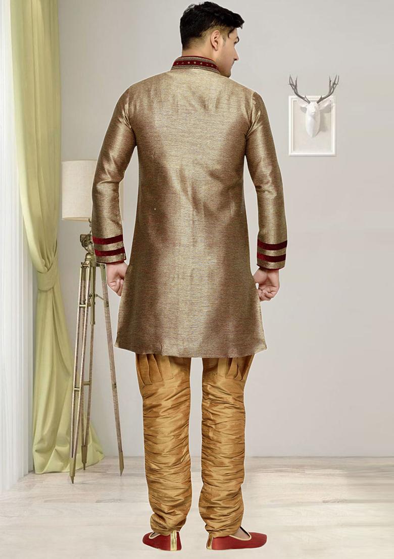Grey Embroidered Silk Sherwani For Men