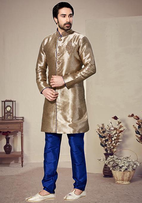 Gold Embroidered Silk Sherwani For Men