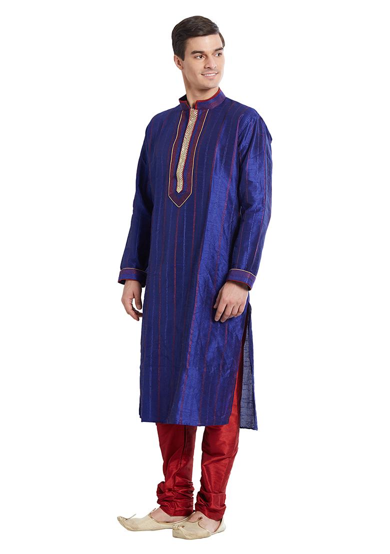 Purple Embroidered Silk Kurta Set For Men