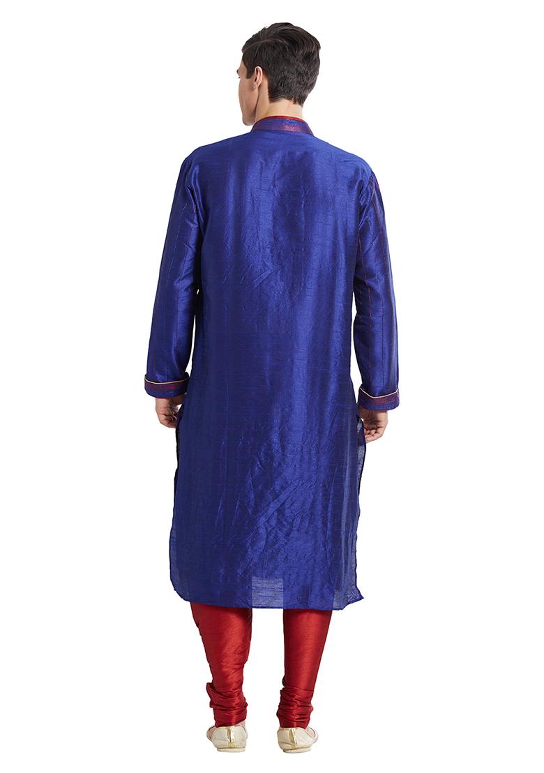 Purple Embroidered Silk Kurta Set For Men