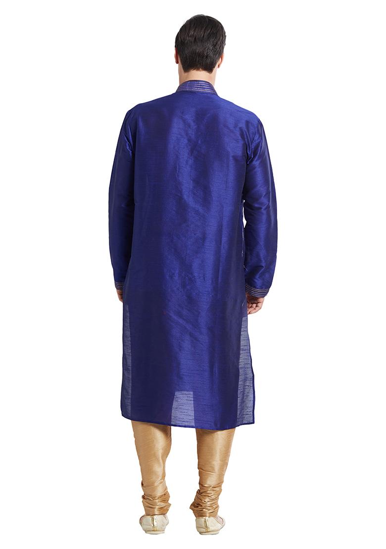 Blue Embroidered Silk Kurta Set For Men
