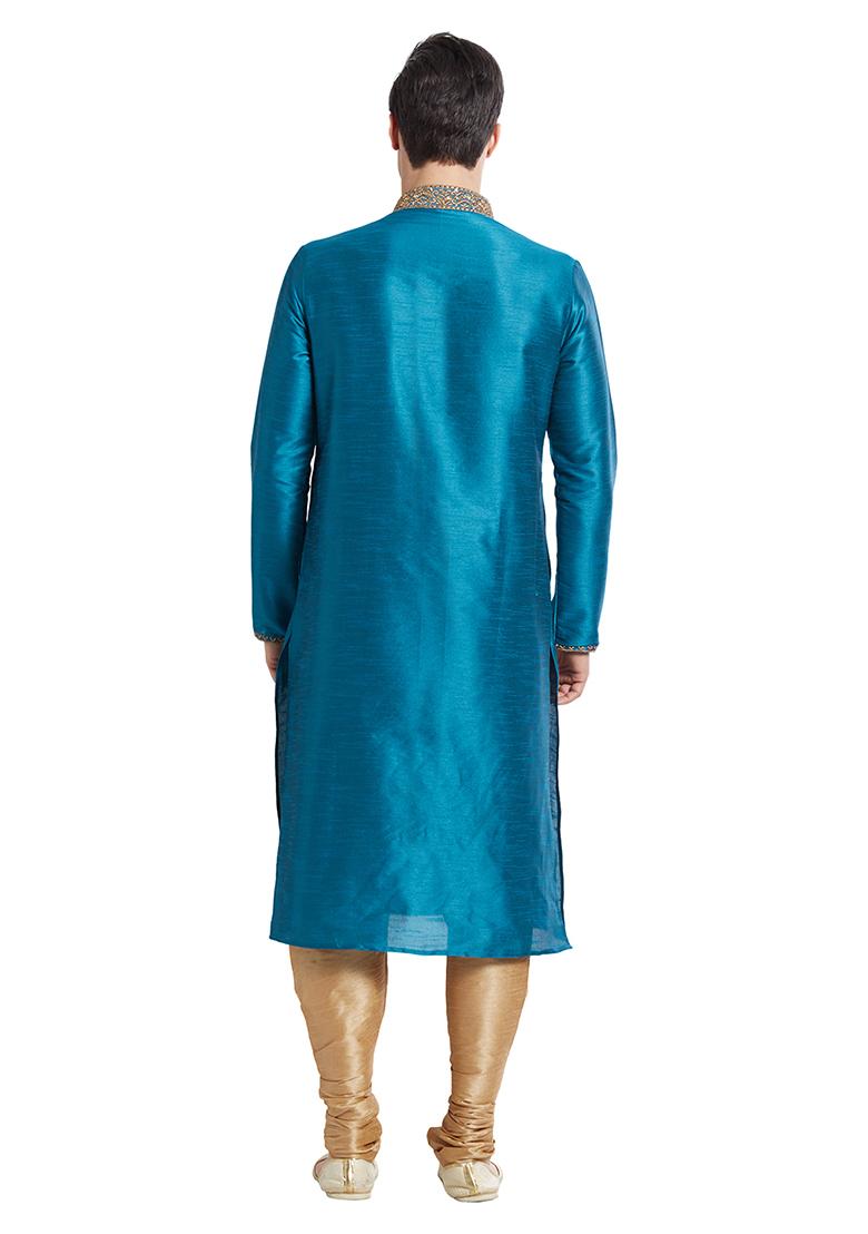 Rama Green Embroidered Silk Kurta Set For Men