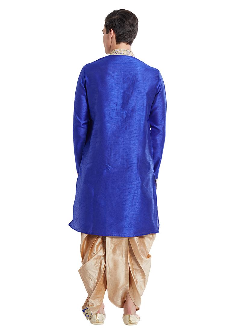 Blue Embroidered Silk Kurta Set For Men
