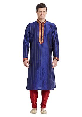Purple Embroidered Silk Kurta Set For Men