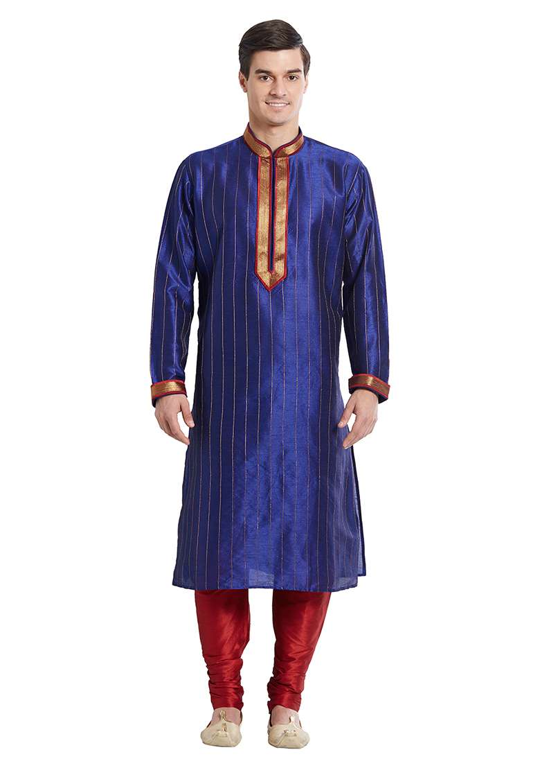 Purple Embroidered Silk Blend Kurta Set For Men - Indya