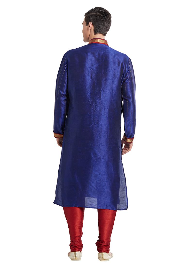Purple Embroidered Silk Kurta Set For Men