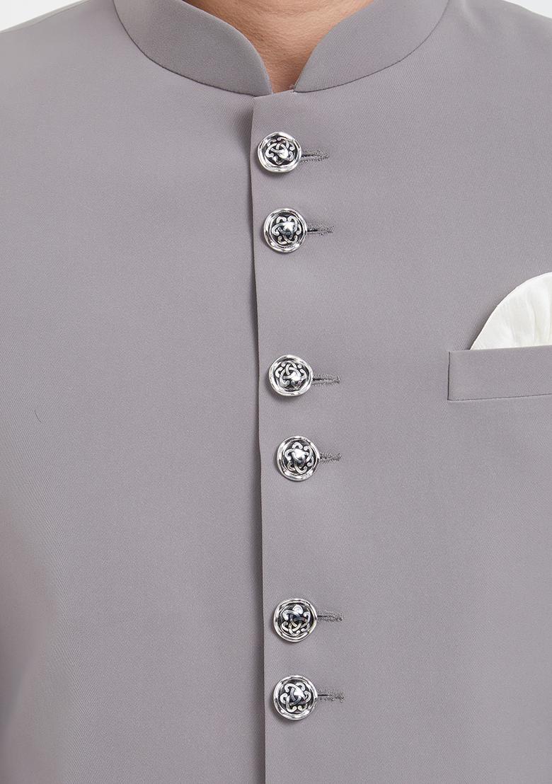 Light Grey Plain Silk Sherwani For Men