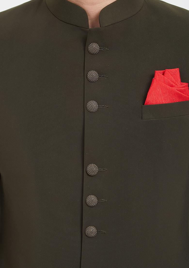 Brown Plain Silk Sherwani For Men