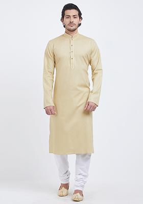 Brown Plain Cotton Kurta Set For Men
