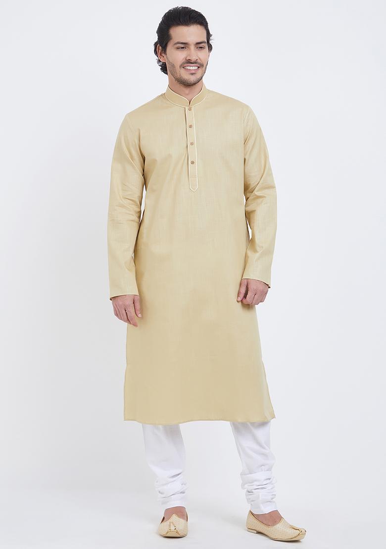 Brown Plain Cotton Kurta Set For Men