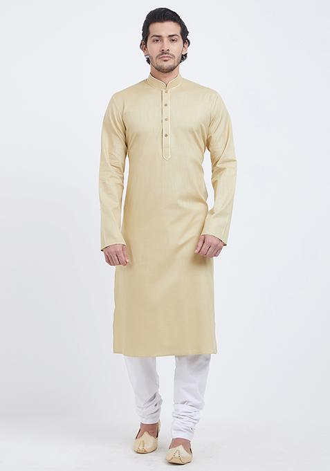 Brown Plain Cotton Kurta Set For Men