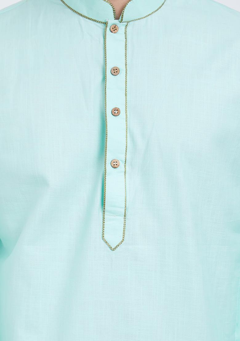 Sky Blue Plain Cotton Kurta Set For Men