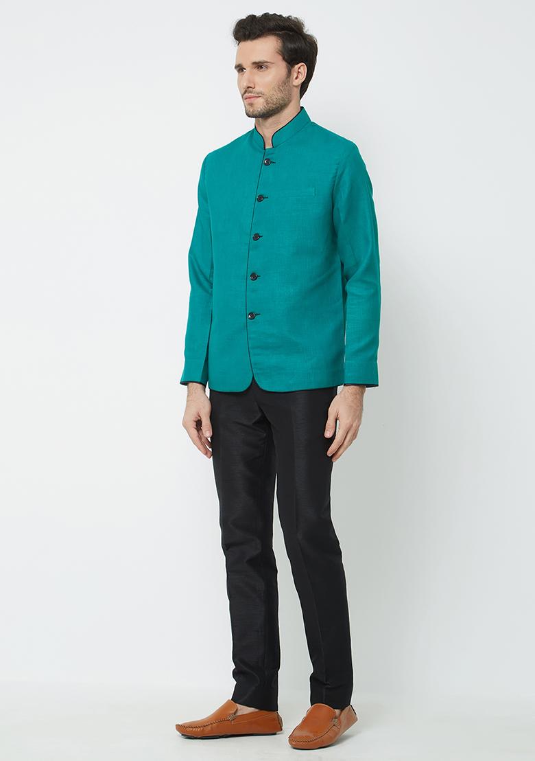 Rama Green Plain Cotton Kurta Set For Men