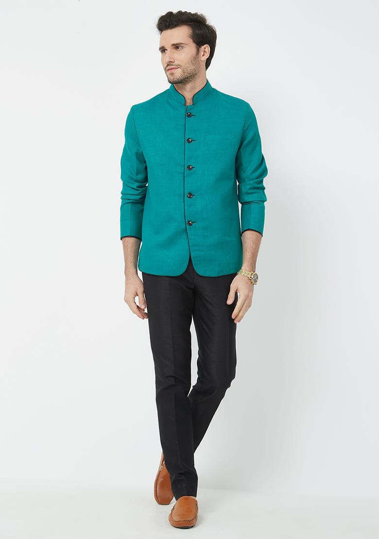 Rama Green Plain Cotton Kurta Set For Men