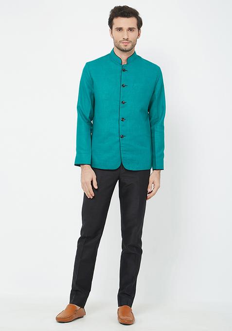 Rama Green Plain Cotton Kurta Set For Men