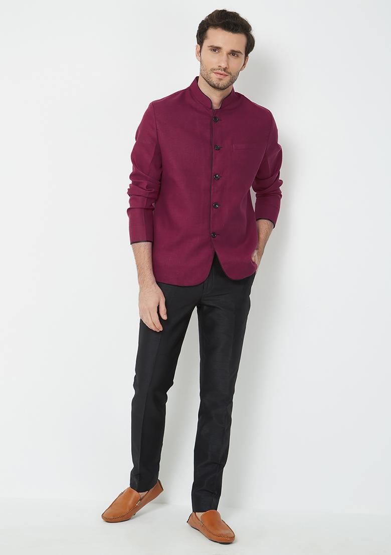 Maroon Plain Cotton Kurta Set For Men