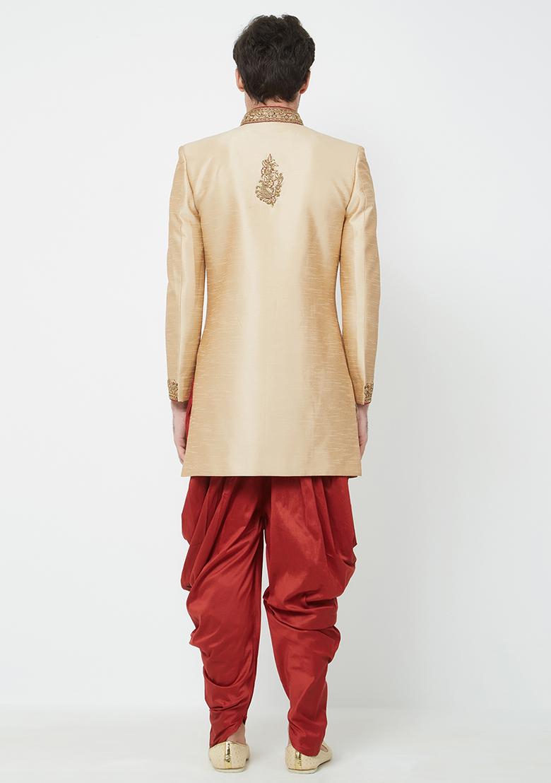 Chiku Brown Embroidered Silk Sherwani For Men