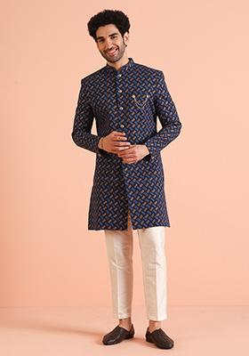 Lemon Green Embroidered Art Silk Nehru Jacket Set For Men