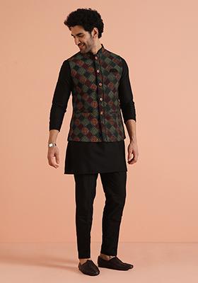 Powder Pink Embroidered Art Silk Kurta Set For Men