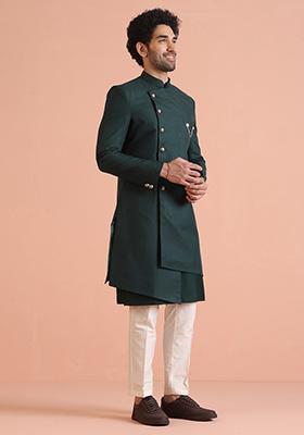 Sky Blue Embroidered Art Silk Kurta Set For Men