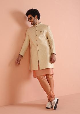 Sky Blue Embroidered Art Silk Kurta Set For Men