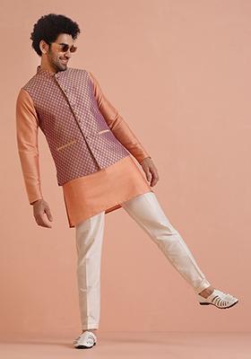 Black Embroidered Art Silk Kurta Set For Men