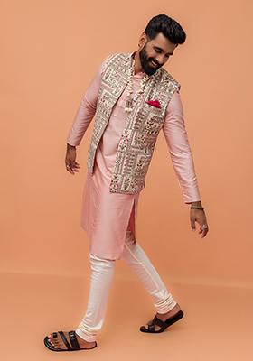 Multi Colour Printed Cotton Nehru Jacket Set For Men