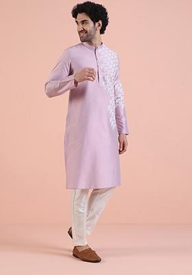 Onion Pink Printed Cotton Kurta For Men