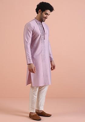 Onion Pink Printed Cotton Kurta For Men