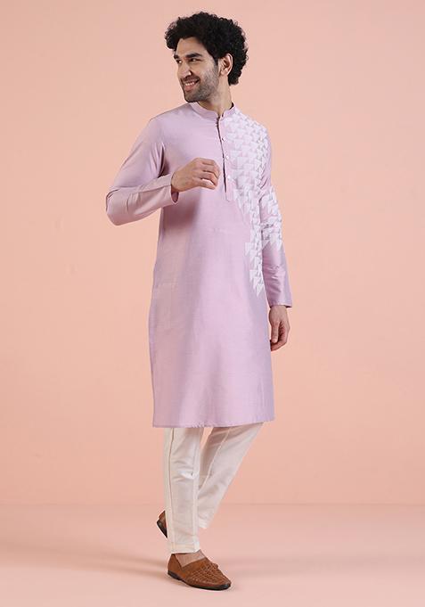 Onion Pink Printed Cotton Kurta Set For Men