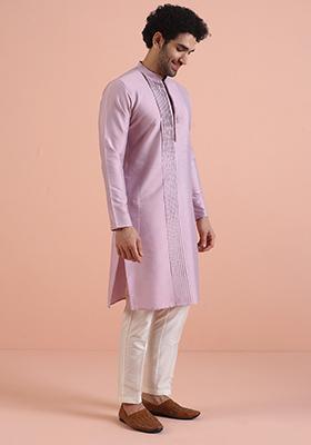 Onion Pink Printed Cotton Kurta Set For Men