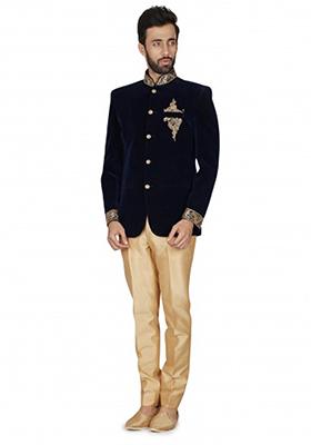 Black Embroidered Cotton Bandhgala For Men