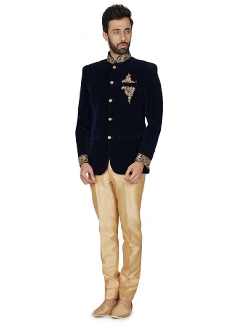 Black Embroidered Cotton Bandhgala For Men - Indya