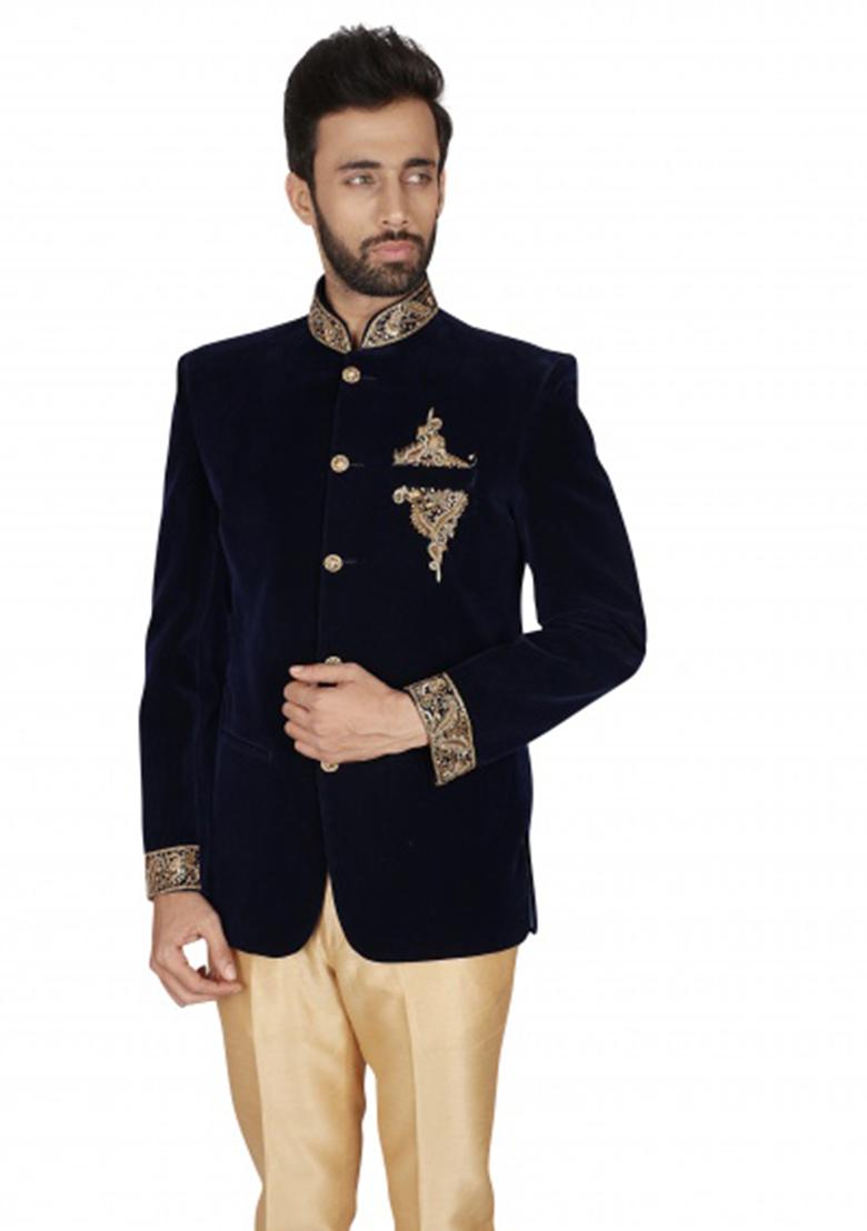 Black Embroidered Cotton Bandhgala For Men