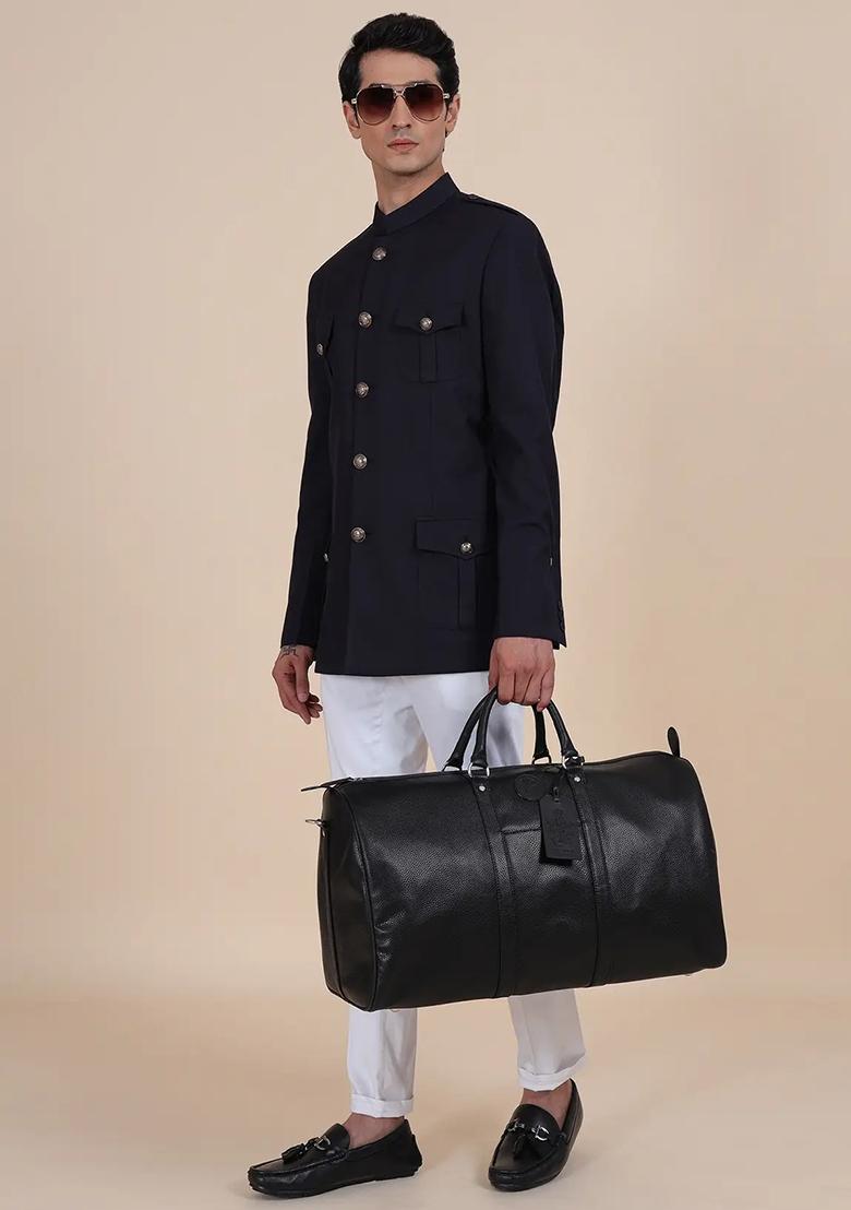 Black Solid Cotton Bandhgala For Men