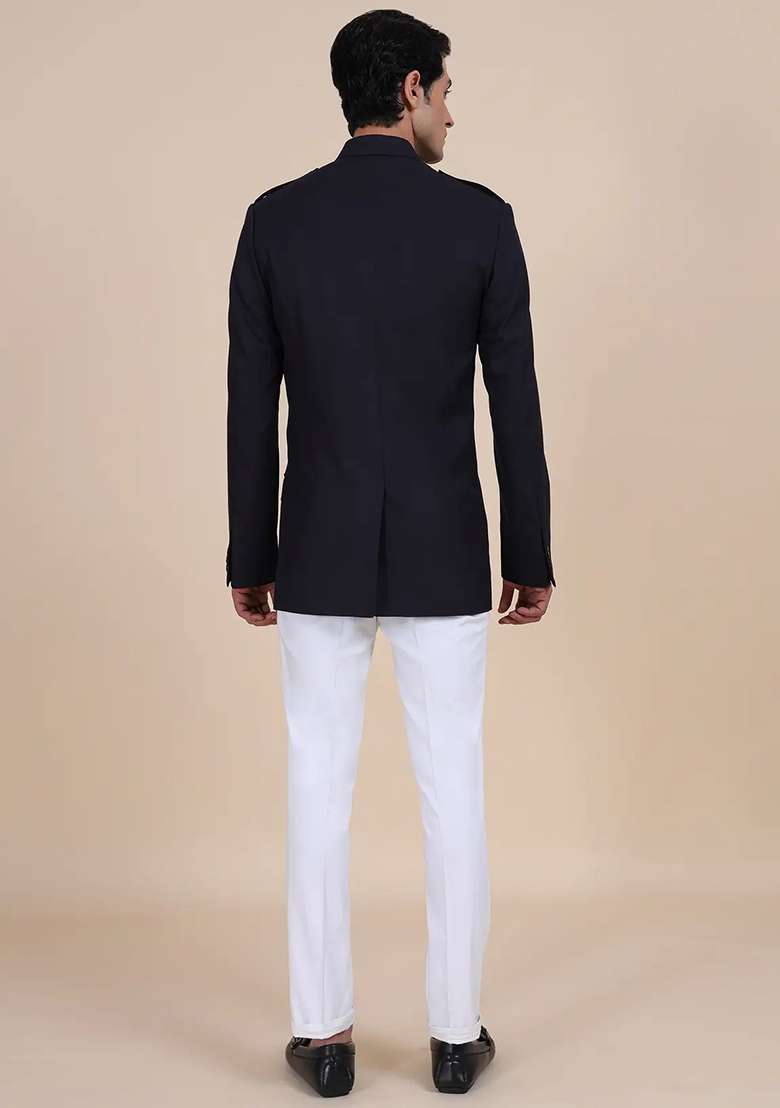 Black Solid Cotton Bandhgala For Men - Indya