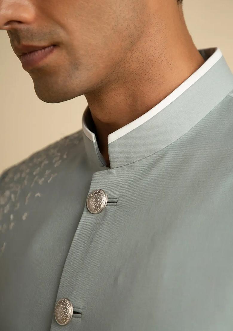 Pista Green Embroidered Cotton Bandhgala For Men