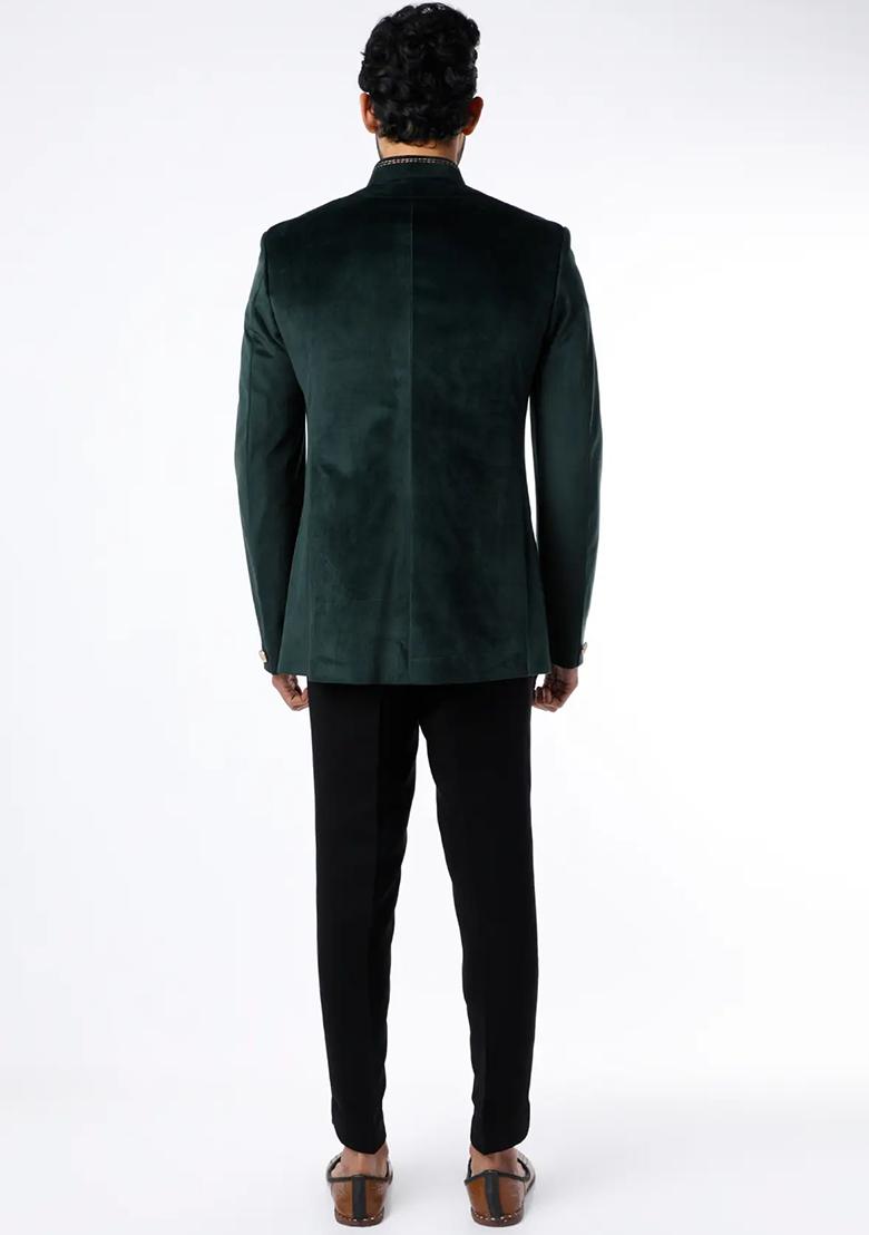 Green Embroidered Cotton Bandhgala For Men