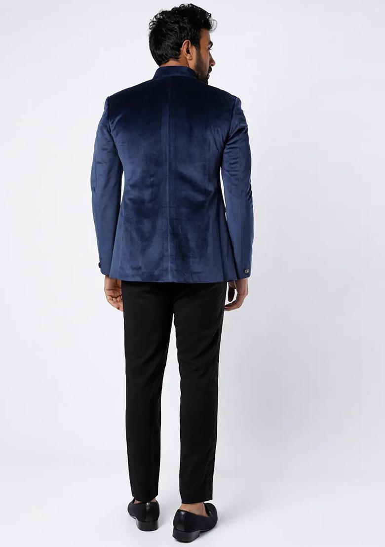 Blue Embroidered Cotton Bandhgala For Men