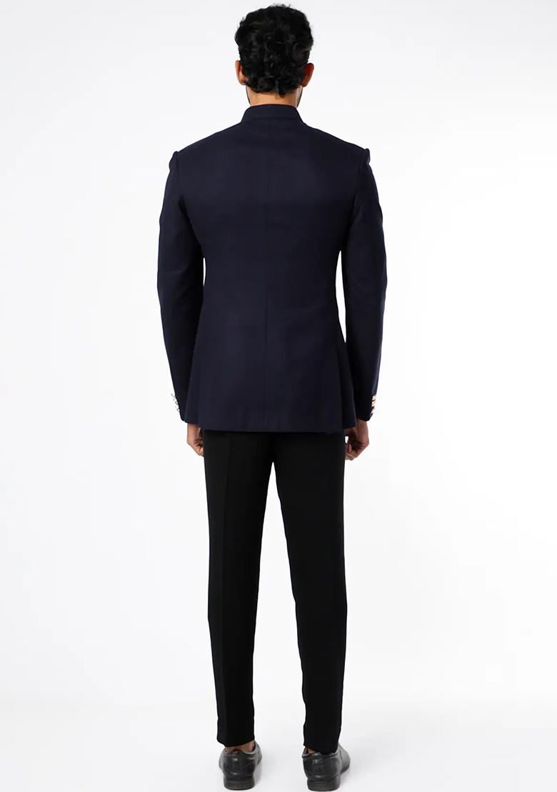 Black Embroidered Cotton Bandhgala For Men