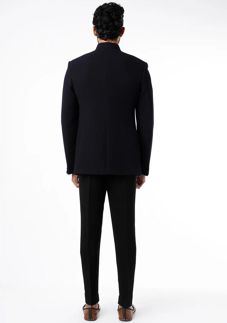 Black Solid Cotton Bandhgala For Men